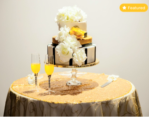Wedding cake and champagne toast setup