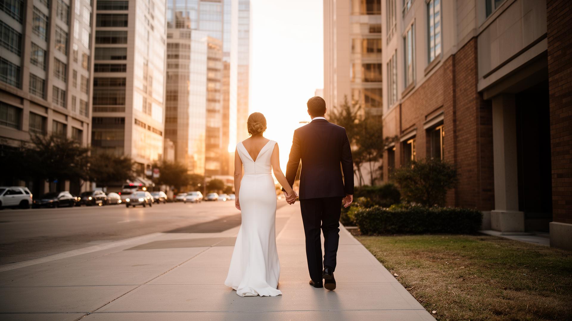 Bride and groom walking from chapel to reception venue
